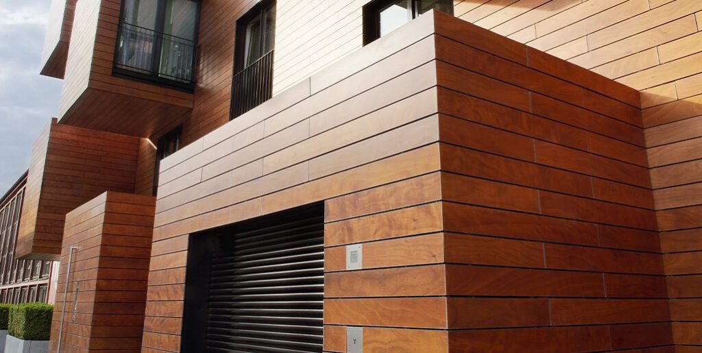 Wood siding on home.