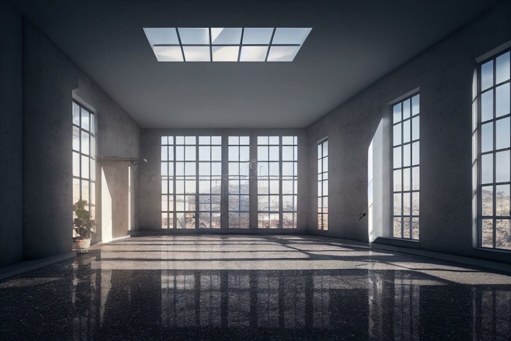 Dark home with natural light streaming in through skylight