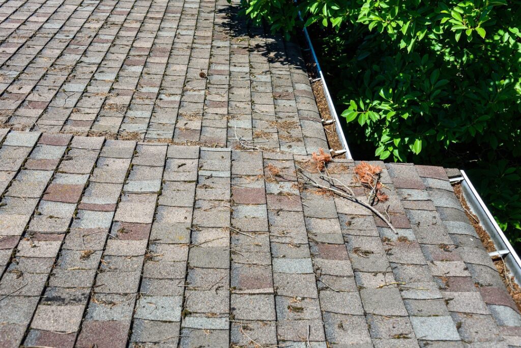 Debris on rooftop after being blown there by storm